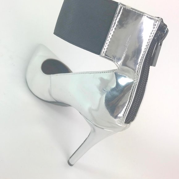 Silver Hi Heels with Black Ankle Strap - Picture 2 of 5